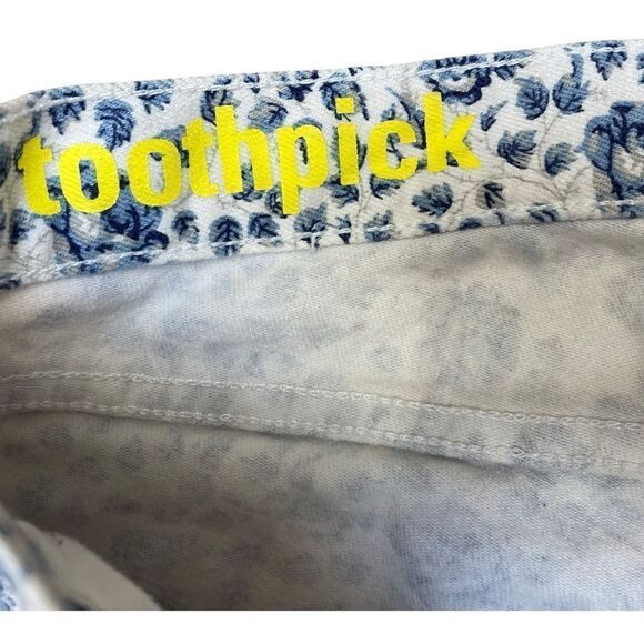 J. Crew Blue White Floral Pattern Toothpick Skinny Jeans Size 32 Stretch EUC - Picture 5 of 7